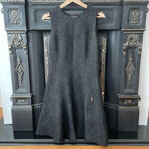 Pink Tartan - Sleeveless Black Tweed Dress